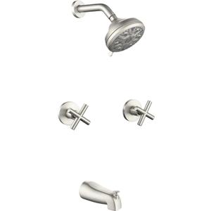 2 Handle Shower Faucet Set with Tub Spout Bathtub Shower Faucet Combo Set Shower System Complete Tub and Shower Trim Kit Brushed Nickel Wall Mounted Shower Fixtures