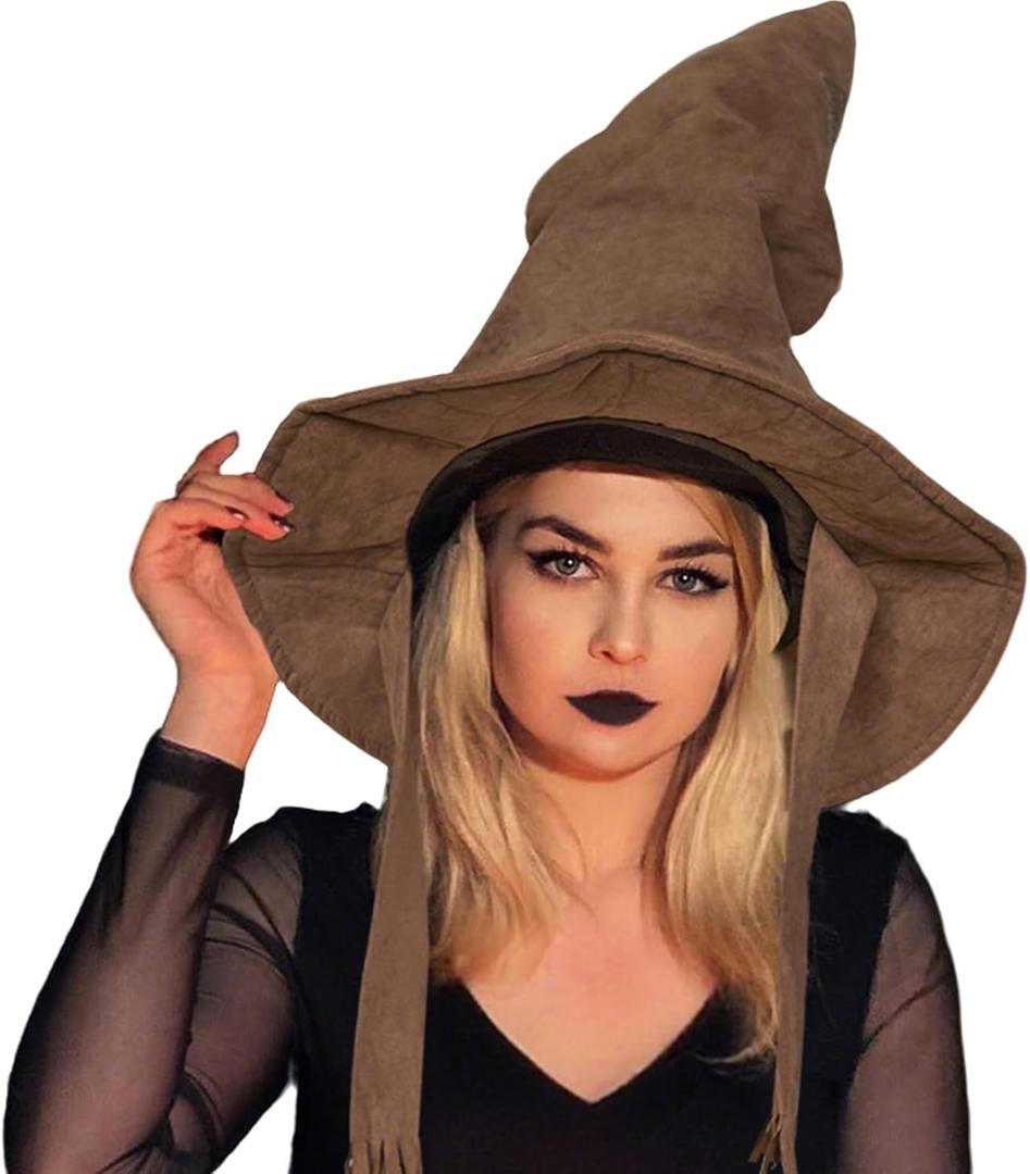 Tanganan Halloween Hat Brown Witch Hats for Women, Halloween Christmas Dress up Hat Party Deluxe Costume Hat Cap for Adult Character Dress up Headwear (Brown)