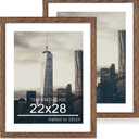 22x28 Picture Frame Set of 2, 22 x 28 Wood Poster Frames with Mat for 18x24, Wooden Photo Frames with Tempered Glass Cover for Wall Display, Rustic Brown, 22x28-2Pack