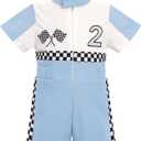 IDOPIP Baby Boys 1st 2nd Birthday Outfit Race Car Driver Romper Girls Boy Racer Jumpsuit Racing Suit Toddler Dress up Costume, 18-24M