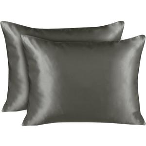 Satin Pillowcase with Zipper, for Hair and Skin Care, Feels Soft and Cool Like a Silk Pillowcase, Satin Pillow Cases 2 Pack, Slik Pillow Cover, Dark Grey - Standard Size
