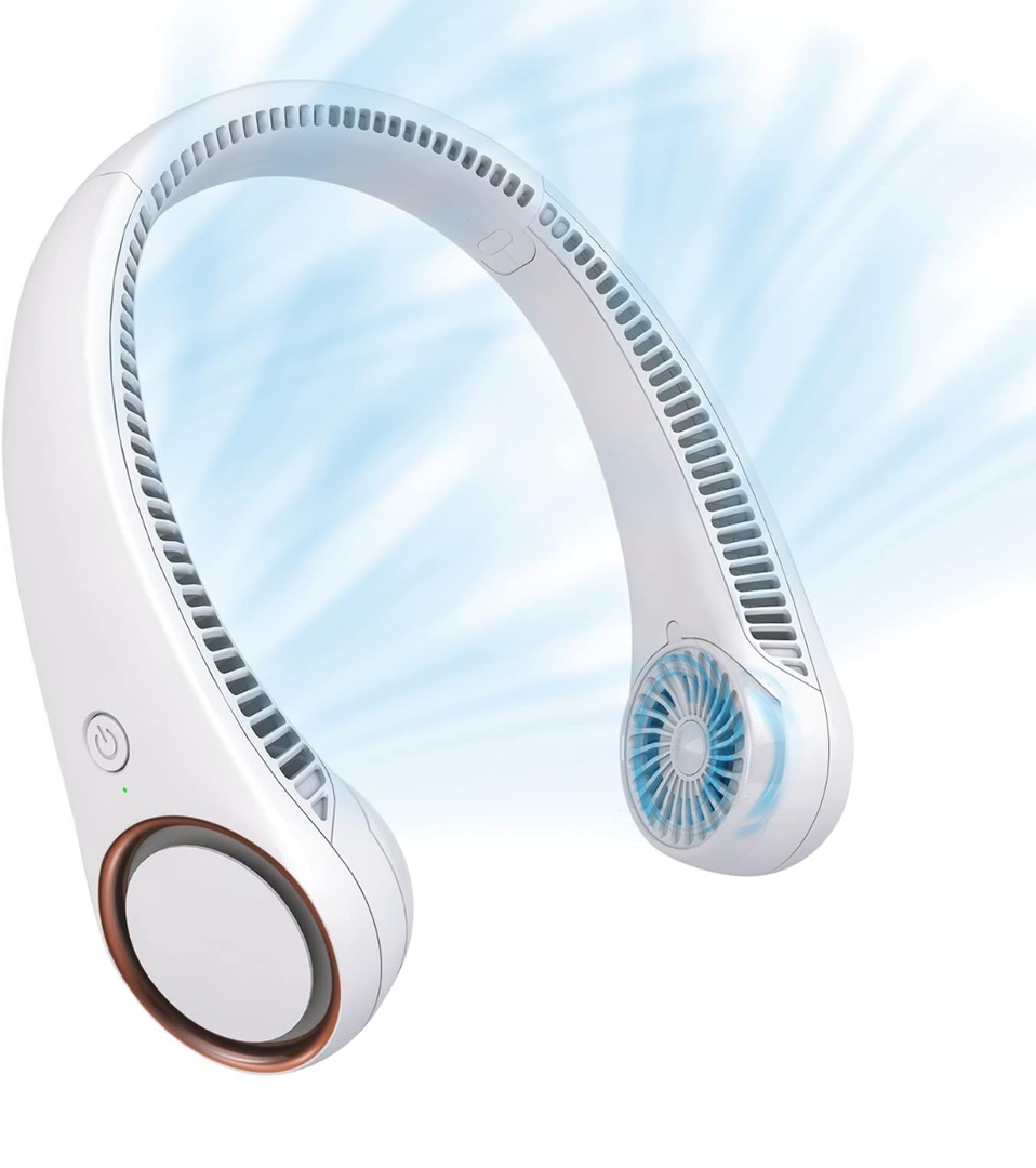 CIVPOWER Neck Fan: Portable Personal Neck Cooling Rechargeable Bladeless Fan - Hands Free 3 Speed 4000 mAh Battery USB Operated Wearable Headphone Design - Gift for Men Women Outdoor (White)