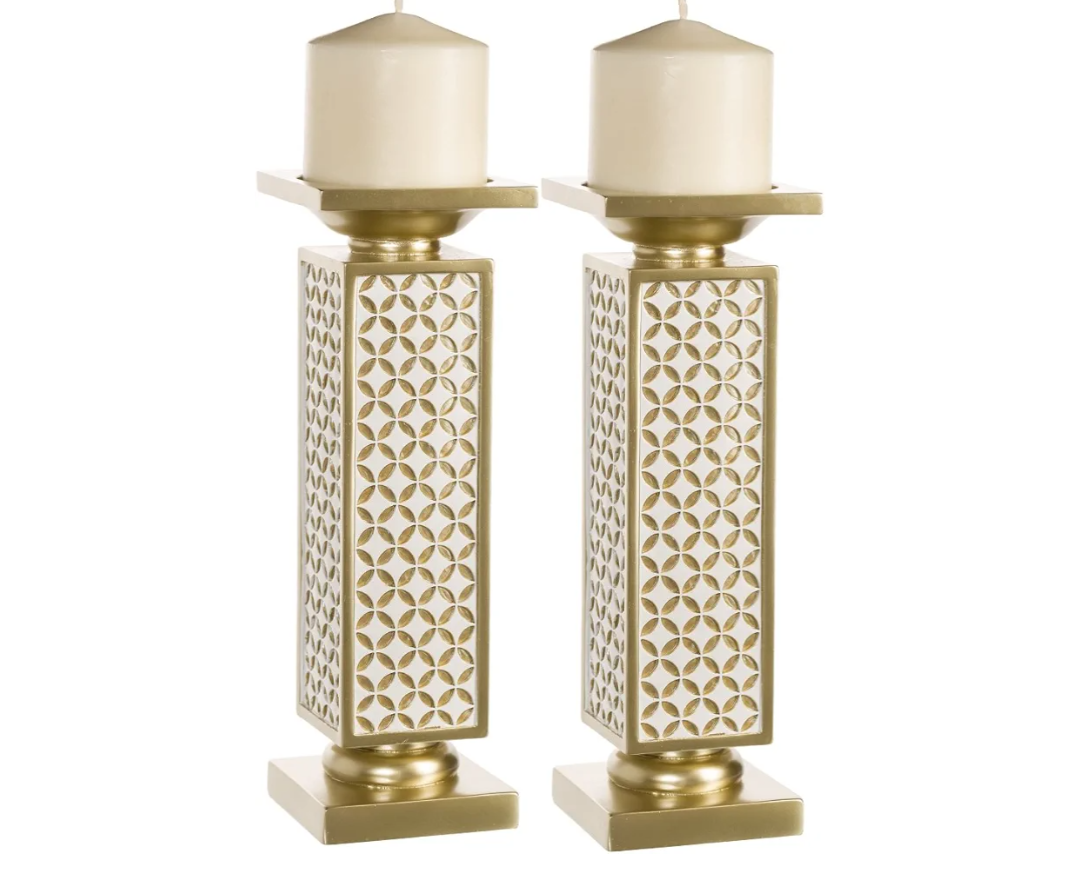 Creative Scents Schonwerk Diamond Lattice Pillar Candle Holders, Set of 2 Centerpiece Table Decorations Home Decor for Dining/Living Room