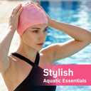 4 x Women Swim Cap 2 Pack for Long Hair, Silicone Flower Adult Swiming Caps Waterproof for Girl Youth No Wet Hair (Pink)