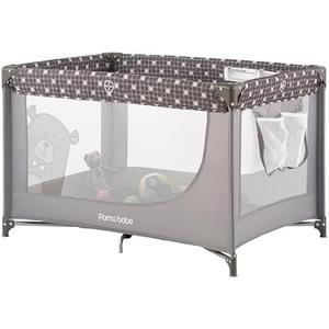 Pamo Babe Portable Crib Baby Playpen with Mattress and Carry Bag Grey