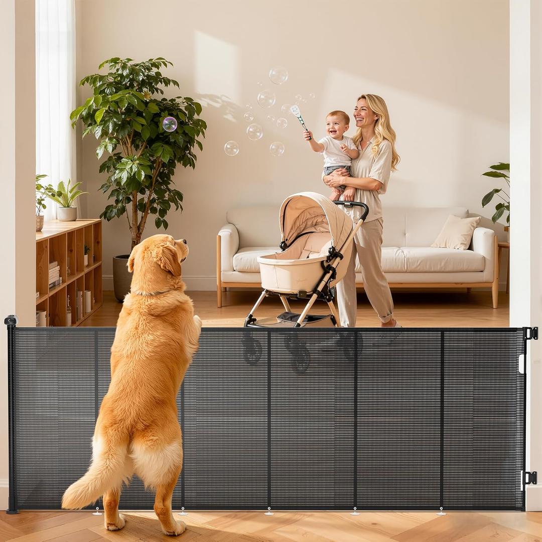 Retractable Baby Gate for Stairs, 48" Tall X 120" Wide Mesh Dog Gate Indoor, Child Gate for Doorways, Hallways, Deck, Indoor Outdoor Pet Baby Safety Essentials for Home, Black