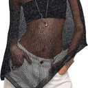 Verdusa Ponchos for Women Off The Shoulder Concert Outfits Rave Top Beach Coverup (Small, Black)