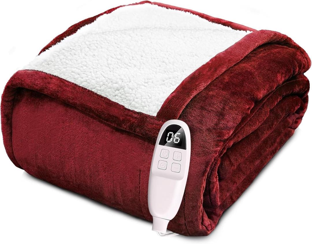 Heated Blanket Throw, 72 x 84 Soft Fleece Electric Blanket, 6 Heat Levels & 1-10 Hours Timer Auto Off, Fast Heating Blanket for Home Office Use, ETL Certified, Machine Washable (Red)