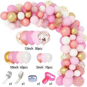 Amandir 164Pcs Rose Gold Pink Balloons Garland Arch Kit Light Pink Gold White Confetti Latex Metallic Balloons for Birthday Decorations Baby Shower Wedding Graduation Mothers Day Party Decorations