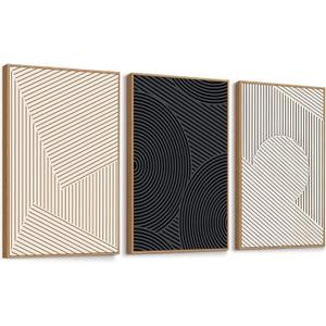 FDYCKVIP Neutral Modern Line Framed Canvas Wall Art Set of 3, 16"x24" Large Abstract Art Wall Decor for Living Room, Beige and Black Boho Art Print for Bedroom Home Office (16"x24" Modern Wall Art)