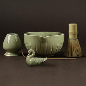 Matcha Whisk Set - 5PCS Matcha Kit for Ceremony, Ceramic Matcha Set Bowl with Spout, Bamboo Whisk (Chasen) with Ceramic Holder, Ideal Gift Christmas, Birthday, Anniversary (Matcha Green)