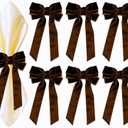 Bow Napkin Rings Set of 6 Luxury Soft Brown Velvet Napkin Holders, Elegant Bow Design for Christmas Holiday Dinner Wedding Party Table Decor