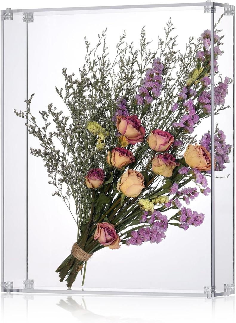13x16 Acrylic Shadow Box, Assemble Display Case, DIY Tabletop/Wall Mount Display Frame, All Clear Memory Box for Dried Flowers/Kids Room/Birthday/Wedding/Party(13x16x3, Assemble Frame)
