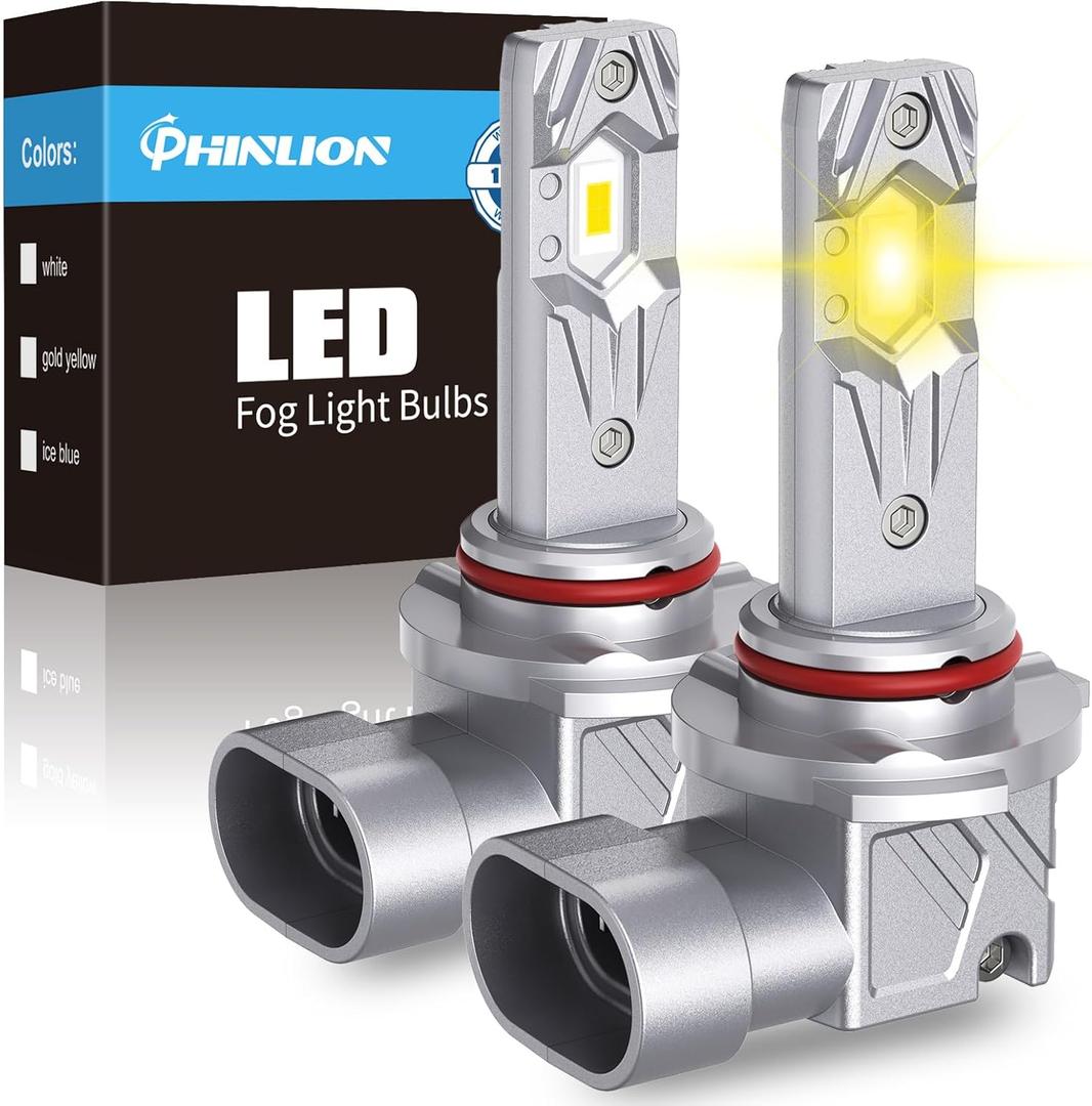 PHINLION H10 9145 LED Fog Light Bulbs, 12000 Lumens 3000K Golden Yellow, 800% Brightness Super Bright 9140 LED Fog Lights, 1:1 Mini Size, Play and Plug, Pack of 2