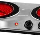 OVENTE Countertop Infrared Double Burner, 1700W Electric Hot Plate and Portable Stove with 7.75" and 6.75" Ceramic Glass Cooktop, 5 Level Temperature Setting and Easy to Clean Base, Silver BGI102S