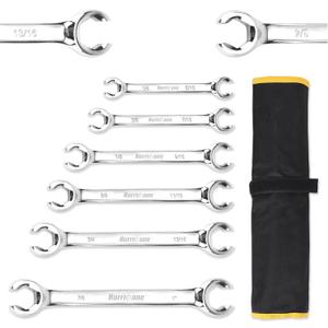 HURRICANE Flare Nut Wrench Set, SAE 6 piece Brake Line Wrench Set, Size from 1/4 to 1 inch, 15 degree Offset Double Open End with Organizer Pouch, Repair and Remove Nuts on Fuel Tube in Tight Spaces