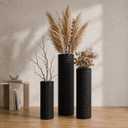 Black Tall Floor Vases Set of 3, 27 Inch Large Metal Decorative Vases with Honeycomb Texture- Modern Cylinder Floor Vase for Living Room Corner, Pampas Grass＆Dried Flowers, Home Decor (Black)