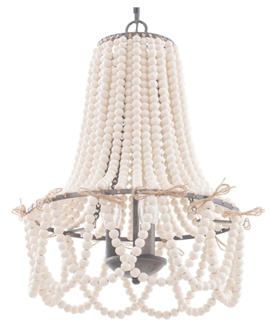 Wood Beaded Chandelier 3-Light Bohemia Pendant Light Fixture Farmhouse Round Hanging Chandelier White Beads with Black Chain for Bedroomn Dining Room Foyer