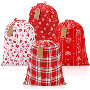 XPCARE 4P Christmas Gift Bags, 2016 inch Christmas Drawstring Gift Bags Xmas Polyester Bag Reusable Polyester Fabric Sacks for Event Xmas Party Supplies Favors
