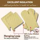 Native Fab 4 Piece Set - 2 Oven Mitts & 2 Potholders, Heat Resistant, 100% Cotton, Quilted Design, Non-Slip Grip, Machine Washable, Ideal for Baking, Cooking, BBQ, Kitchen Protection - Pale Yellow