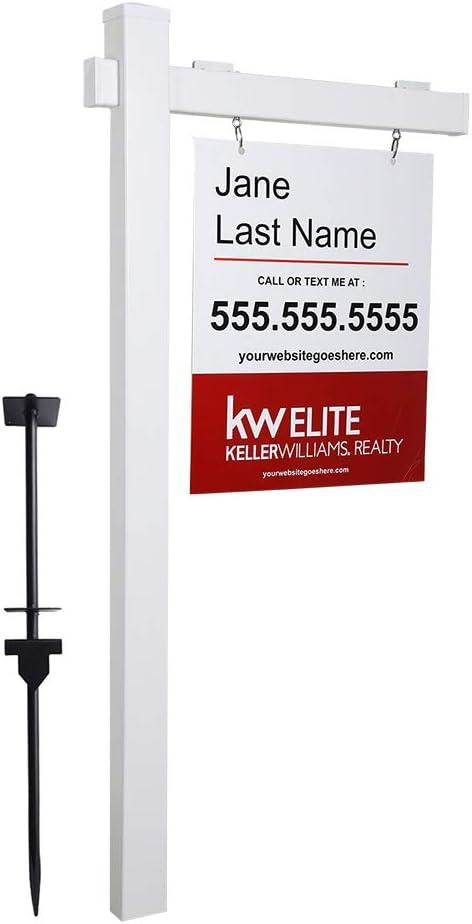 Vinyl PVC Real Estate Sign Post 6ft. Tall (4"x 4"x 72") Realtor Yard Sign Post for Open House and Home for Sale, 36" Arm Holds Up to 24" Sign, White with Flat Cap(No Sign)