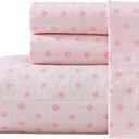Laura Ashley - King Sheets, Cotton Percale Bedding Set, Lightweight & Breathable Home Decor (Francesca Blue, King) (Full, Scallop Dollop Pink)