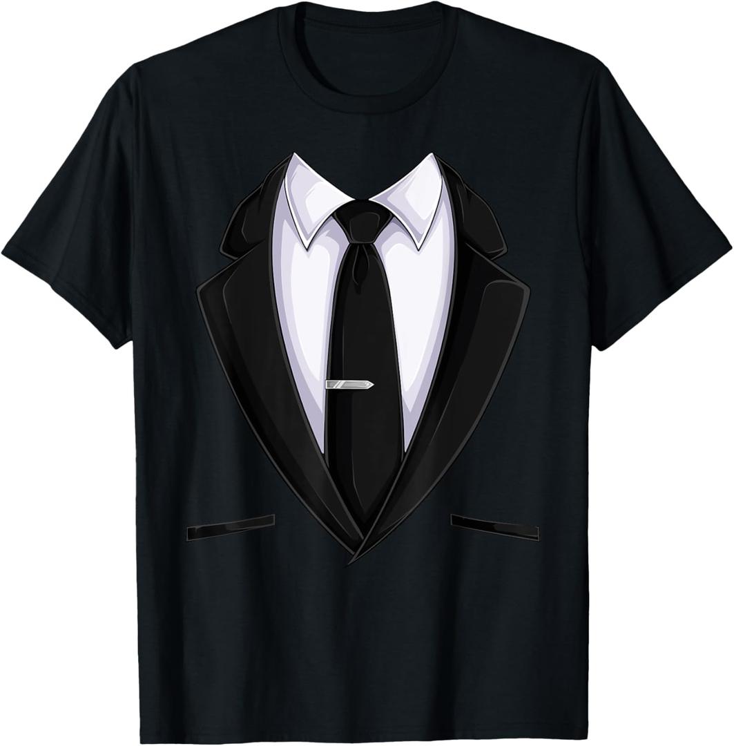 Black & White Suit Tie Tuxedo Bow Tie Funny Suit Men Costume T-Shirt Small