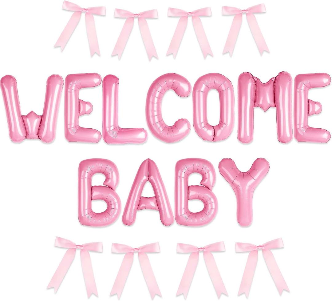 Pink Bow Welcome Baby Party Decorations Banner Photo Props Bow Theme Baby Party Hanging Banner