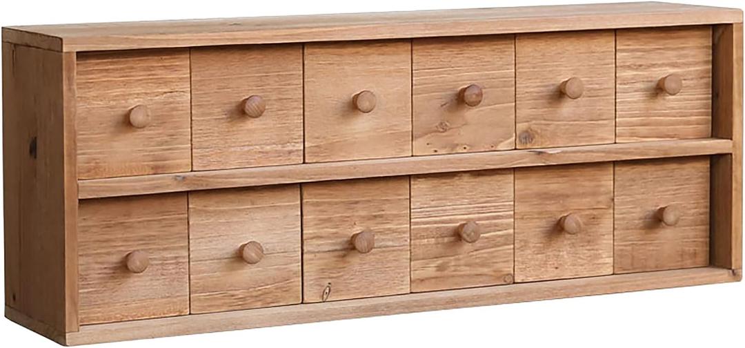 Vintage Desktop Storage Chest with 12 Drawers - Desktop Chest Drawer for Storage and Organization - Solid Wood Medicine Cabinet for Tabletop - Unfinished Wood Rustic Card Catalog Drawers with Handles