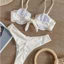 OYOANGLE Women's 2 Piece Tie Back Bikini Set Metal Decor Bathing Suit Ruched Underwire Swimsuit Swimwear (M)
