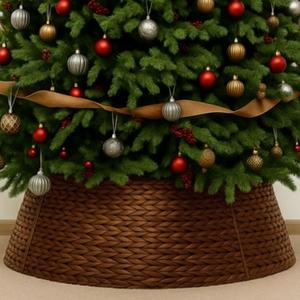 42in Christmas Tree Collar, Christmas Tree Skirt, Extra Large Water Hyacinth Holiday Stand Collar,5-Piece Rattan Wicker Skirt Accessory for Home Xmas Decoration