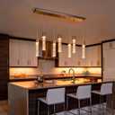 MELUCEE Dimmable LED Chandelier Linear Island Lighting, 7 Light Dining Room Chandeliers Brushed Nickel Pendant Light Fixture for Dining Room Over Table Kitchen Island, 5 Color Temperature Adjustable