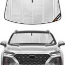 Windshield Sun Shade for Hyundai Santa Fe 2019-2023. Full Coverage Rearview Mirror Shade for Ultimate Protection (Upgrade Shiny Silver)