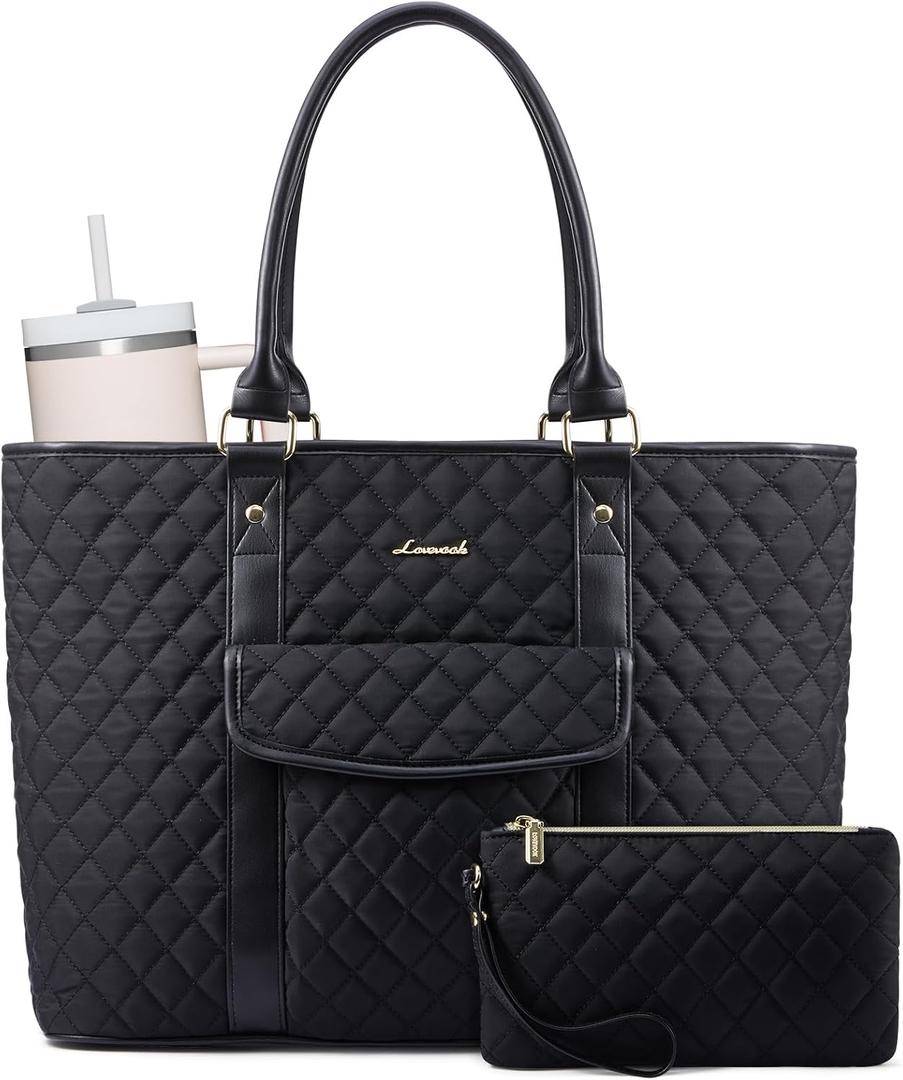 LOVEVOOK Laptop Tote Bag for Women 17 Inch,Waterproof Computer Bag for Laptop for Womens,Quilted Travel Work Tote Bags for Women,Stylish Laptop Bag Purse with Luggage Sleeve for Teacher,Nurse,Office