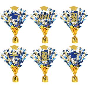 Capoda 6 Pack Graduation Table Centerpiece Party Decoration Metallic Foil Spray Centerpiece Glitter Star Tabletop Decor for 2026 Graduation Party Congrats Grad Decor Supplies(Grad,Blue Gold)
