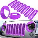 E-cowlboy Front Grille Mesh Inserts & Headlight Cover for 2007-2017 Jeep Wrangler JK JKU Unlimited Sport Rubicon Sahara Clip-in Grille Cover Guard Angry Bird Headlight Bezels Trim (Matte Purple)