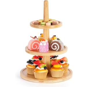 Cupcake Stand, Cupcake Tower, Tiered Tray Stand, 3 tier Cupcake Stand Cupcake Display Pastry Serving Tray Platter for Wedding Tea Birthday Party, Bamboo, 10'' (CSB9.5-3)