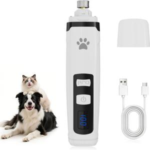 Low Noise Pet Nail Grinder with Light,2-Speed Rechargeble Pet Nail Trimmer with LED Battery Display Cordless Grooming Pro Nail Grinder for Dogs & Cats White