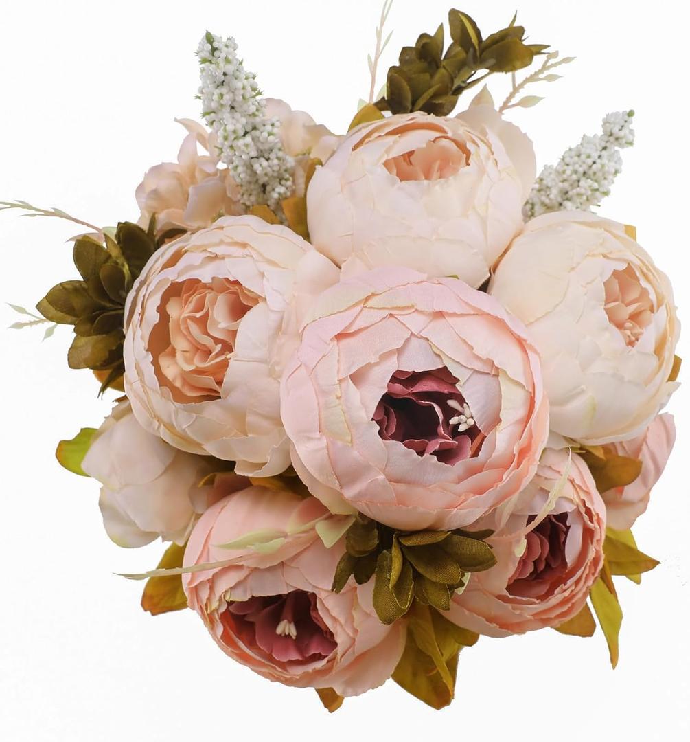 Luyue Peonies Artificial Flowers Vintage Faux Peony Arrangements Fake Flower for Vase Silk Floral Bouquet for Table Centerpiece Wedding Decoration Indoor Home Decor (A-light Pink -1)
