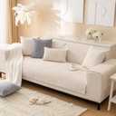 Solid Striped Textured Chenille Sofa Covers,Simple Striped Chenille Anti Scratch Couch Cover,Washable Anti-Slip Pet Couch Protector,Thin Chenille Couch Covers for Dogs,Pets,White-35"x28"/90X70cm