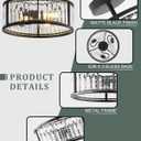 Black Flush Mount Ceiling Light, Caged Crystal Chandelier, Drum Hallway Light fixtures Ceiling Mount (14 INCH Black)
