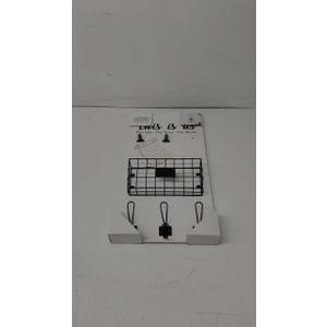 Rustic Farmhouse Wall-Mounted Mail Holder – White Wooden with Iron Black Metal Basket & Note Clip – for Office, Kitchen, Entryway Storage