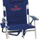 Tommy Bahama Big Boy 4-Position Folding 13" High Seat Backpack Beach or Camping Chair, Aluminum, Navy