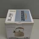 LONFFERY Tea Kettle for Stove Top, 2.5 Quart Whistling Tea Kettle, with Food Grade Stainless Steel and Wood Pattern Folding Handle, Creamy White