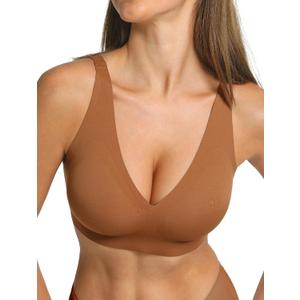 COMFELIE Women Plunge No Underwire Bra Deep V Seamless Supportive Bras Buttery Smooth Comfort Soft Bralettes Underwear (L)