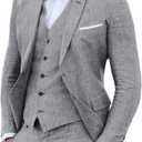 Linen Suit 3 Pieces Vintage Retro Wedding Prom Suits Slim Fit Jacket Blazer Groom Tuxedos (Gray)