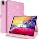for iPad Pro 11 inch Case, Cute Crown Bling Diamond PU Leather Smart Auto Sleep/Wake Stand Shockproof Cover for iPad Pro 11 Inch (Pink)