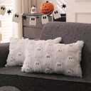 Halloween Pillow Covers 12x20 inch Set of 2 for Halloween Decorations Cute Ghost Embroidered Soft Plush Faux Fur White Throw Pillow Cushion Covers for Sofa Living Room Couch Bed Home Decor YY158A12