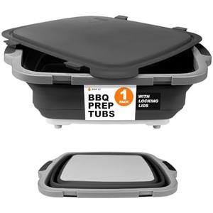 Drip EZ Collapsible BBQ Prep Tub- for Meal Prep Marinating Food Storage - Includes Cutting Board & Locking Lid - (1) OG - Black