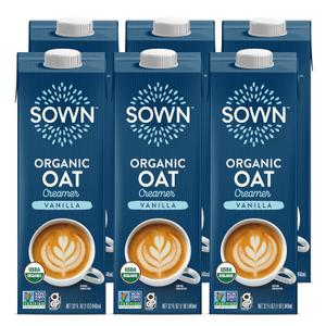 SOWN Organic Oat Creamer Vanilla - Barista Oat Milk Non Dairy Coffee Creamer - Plant Based, Dairy-Free, Vegan, Gluten-Free, Non-GMO, Shelf Stable - 32oz (Pack of 6) (EXP 11/03/26)